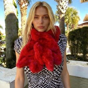 Luxurious Red Faux Fur Max 48 “ stretchable Scarf